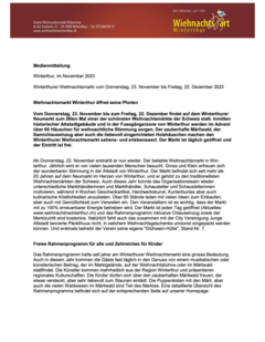 Weihnachtsmarkt Winterthur öffnet seine Pforten