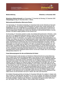 Winterthurer Weihnachtsmarkt vom Donnerstag, 27. November bis Dienstag, 23. Dezember 2025